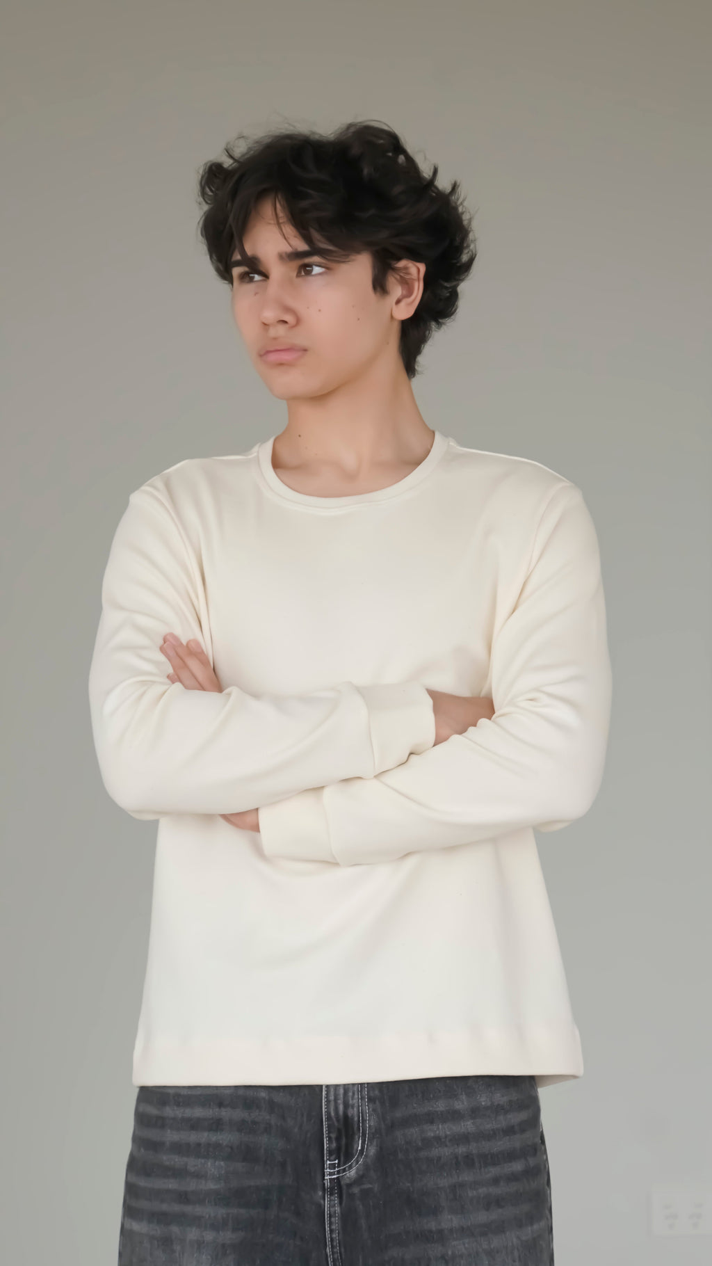 BIKINMOR BM-LS-001 Slim Fit Long Sleeve T-Shirt in cream, size L