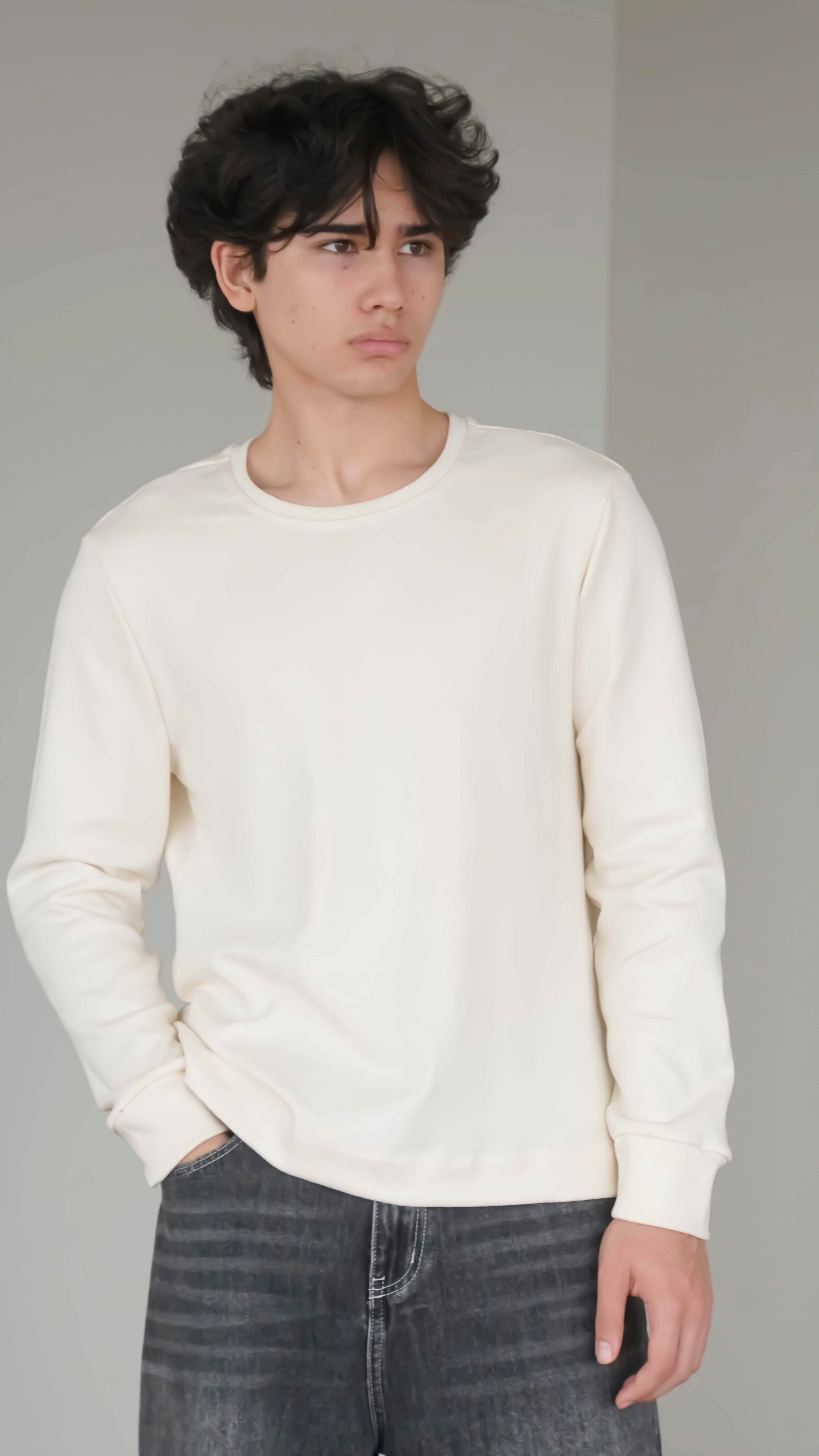 BIKINMOR BM-LS-001 Slim Fit Long Sleeve T-Shirt in cream, size L