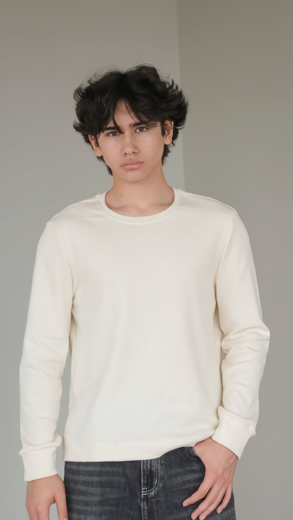 BIKINMOR BM-LS-001 Slim Fit Long Sleeve T-Shirt in cream, size L