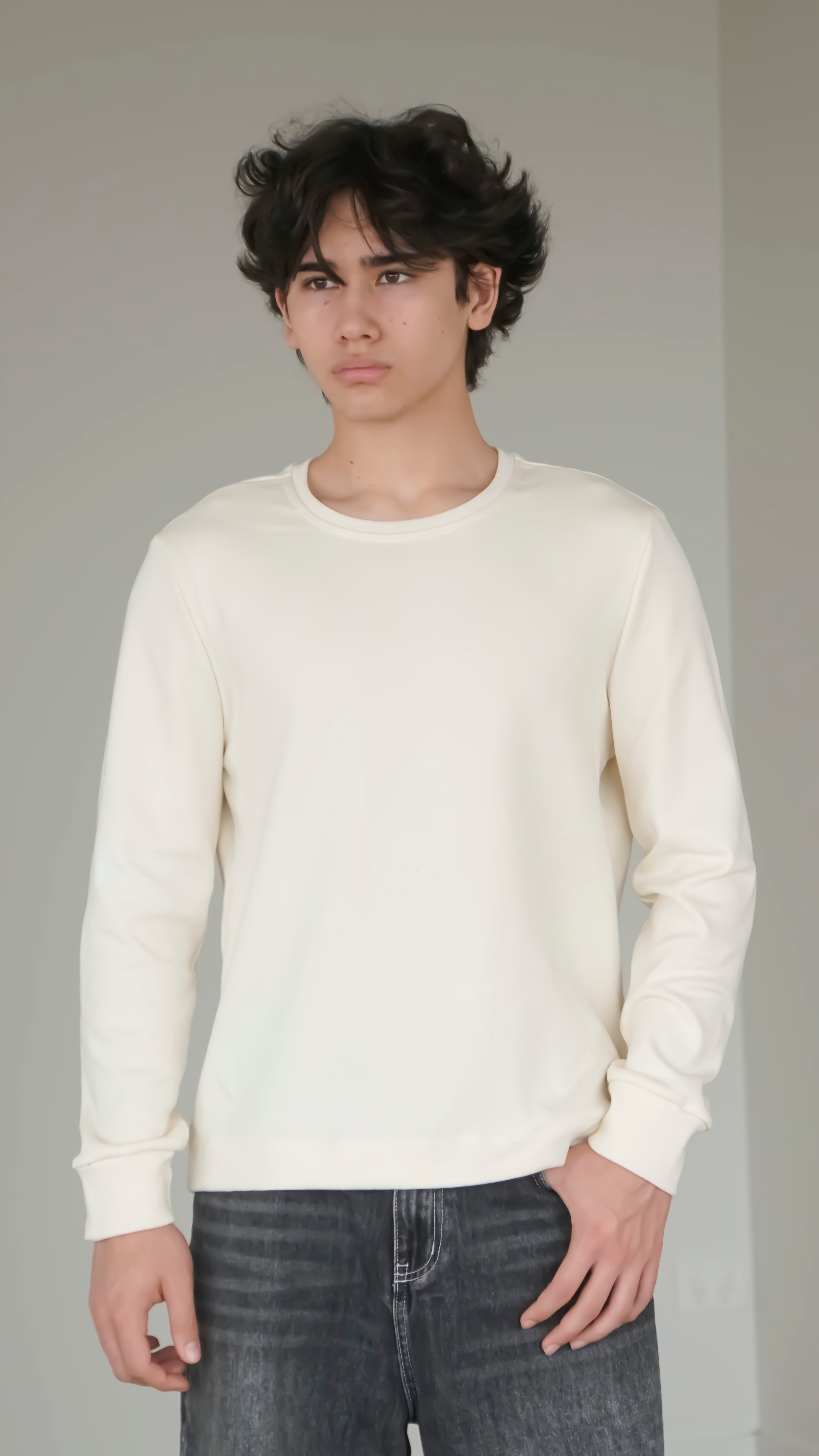 BIKINMOR BM-LS-001 Slim Fit Long Sleeve T-Shirt in cream, size L