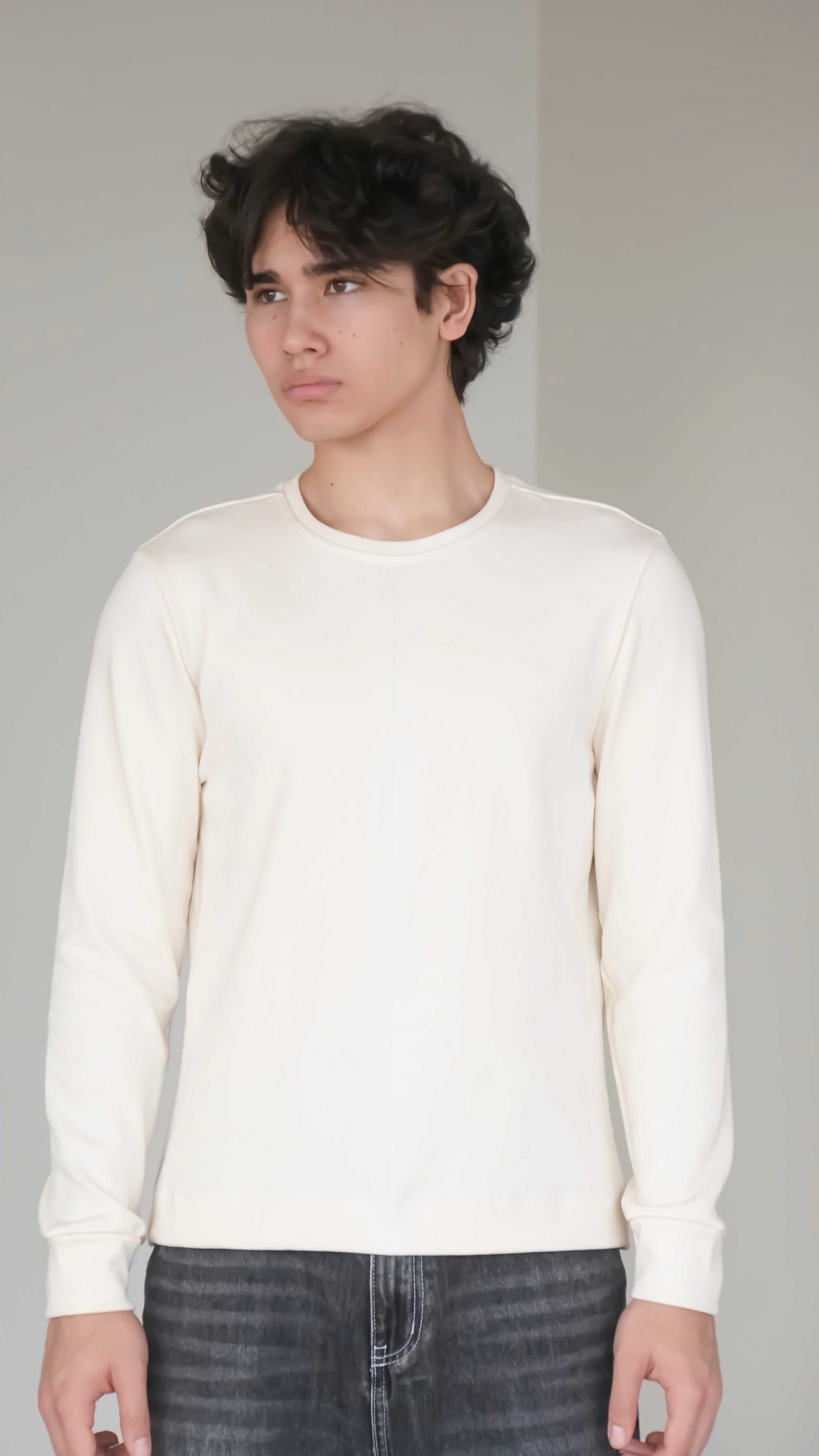 BIKINMOR BM-LS-001 Slim Fit Long Sleeve T-Shirt in cream, size M