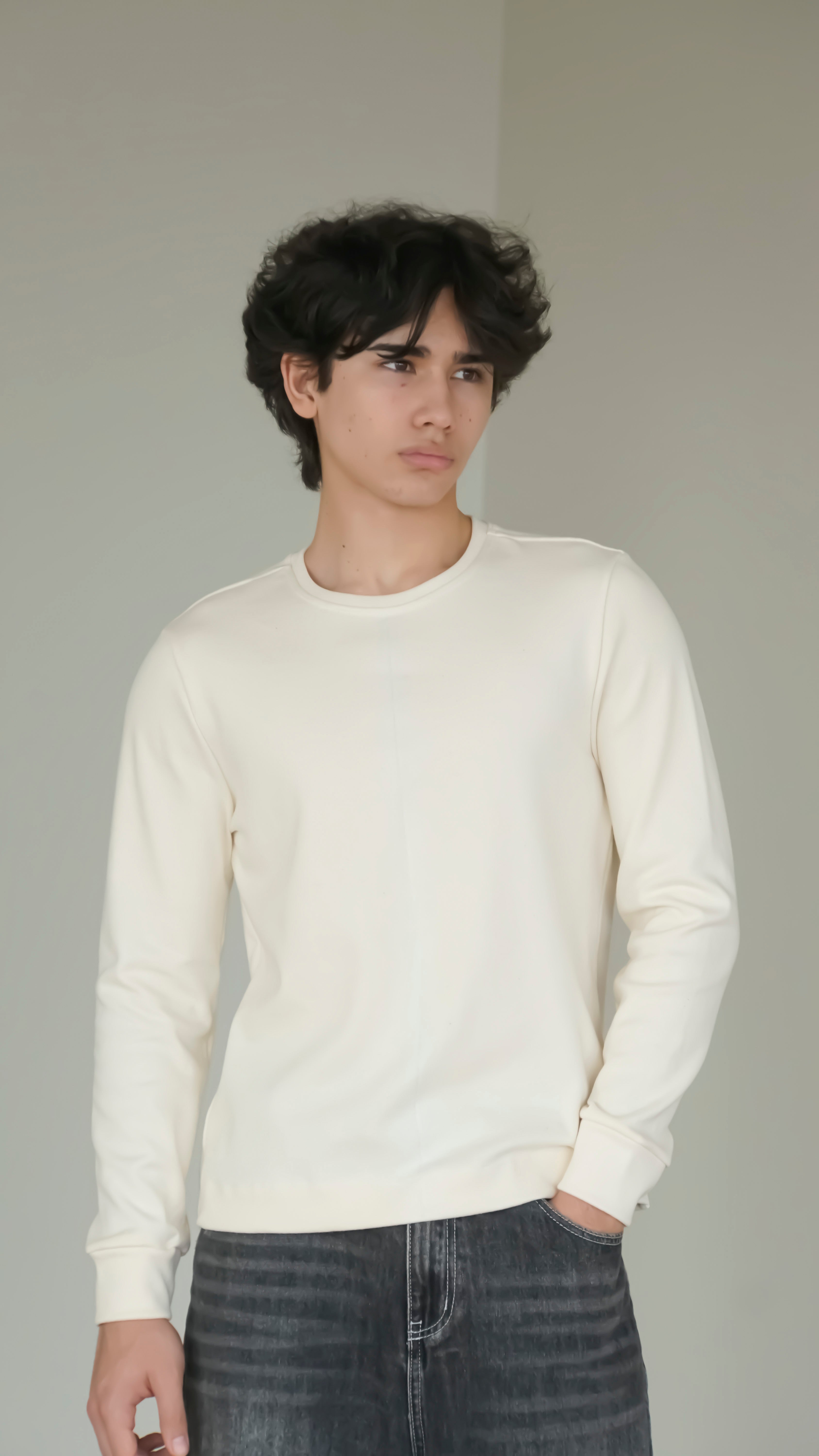 BIKINMOR BM-LS-001 Slim Fit Long Sleeve T-Shirt in cream, size M
