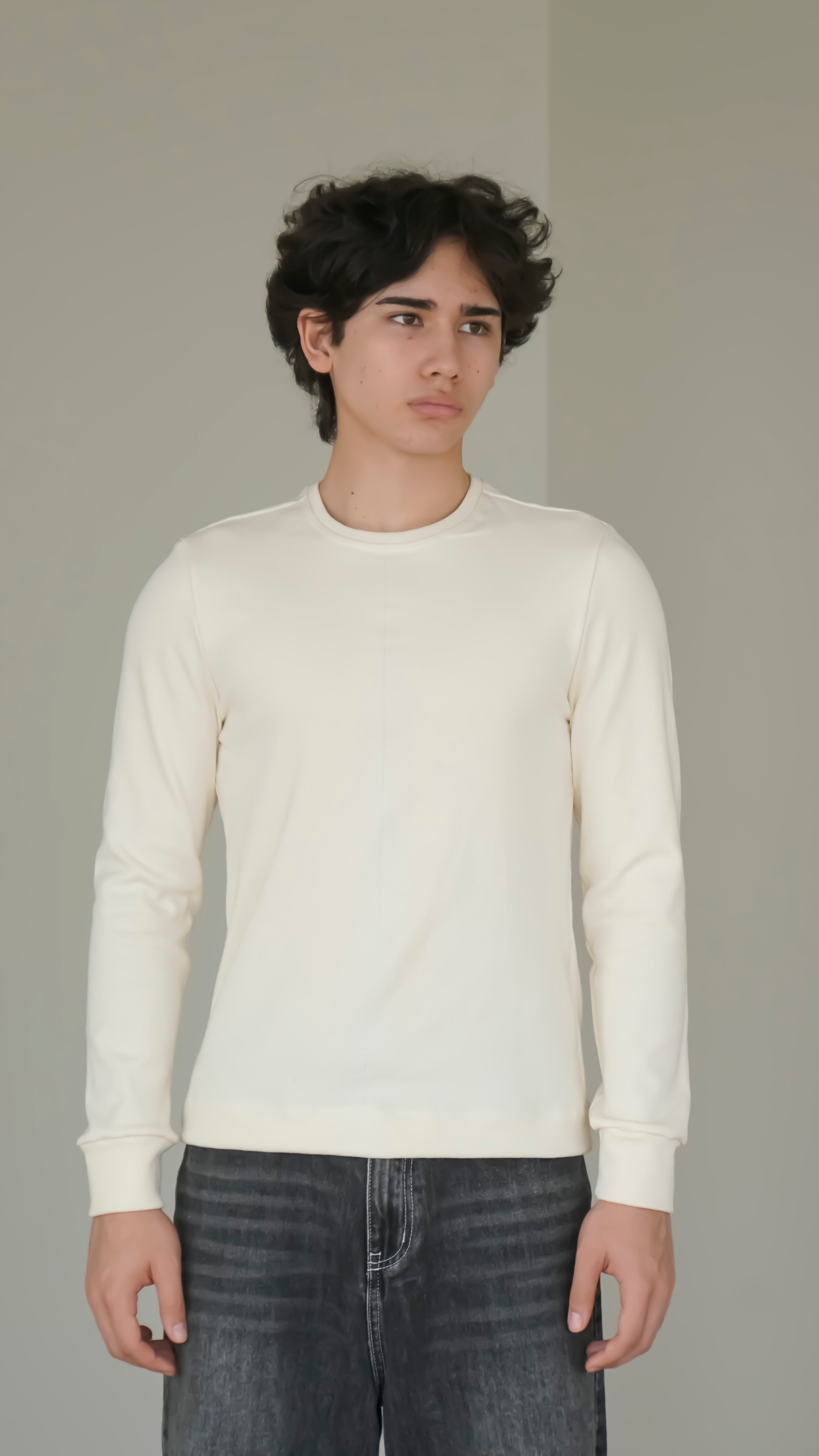 BIKINMOR BM-LS-001 Slim Fit Long Sleeve T-Shirt in cream, size S