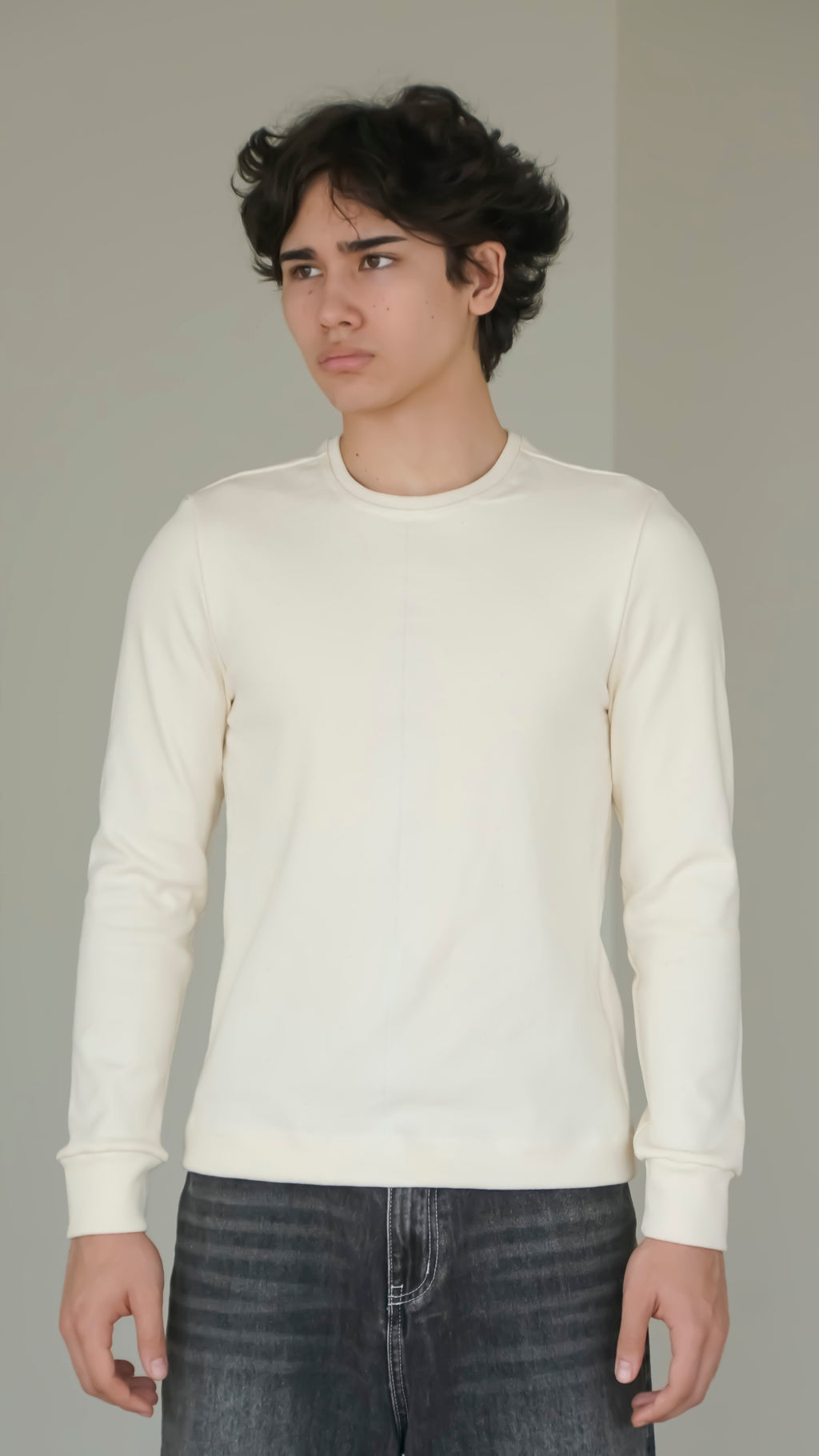 BIKINMOR BM-LS-001 Slim Fit Long Sleeve T-Shirt in cream, size S