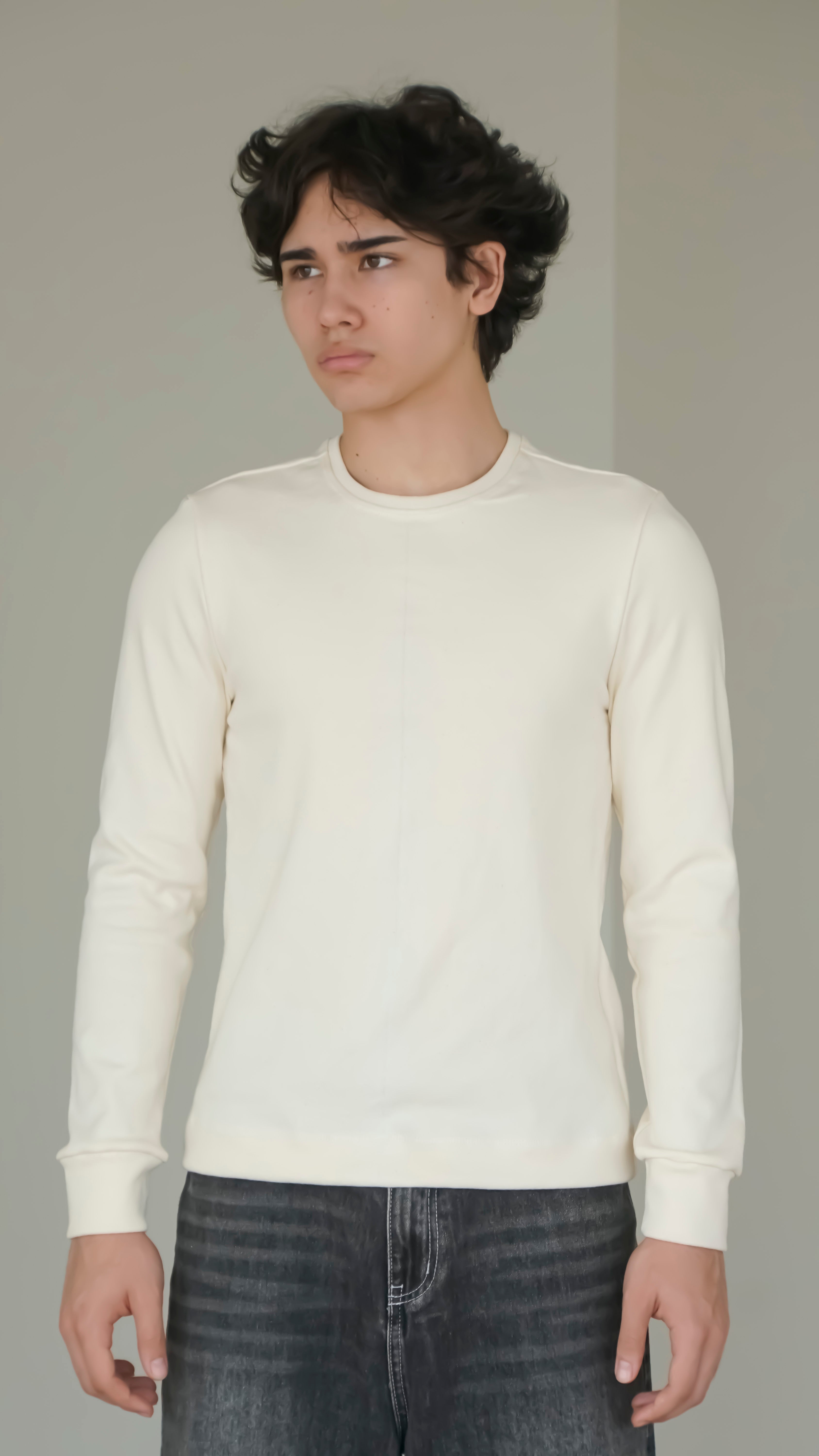 BIKINMOR BM-LS-001 Slim Fit Long Sleeve T-Shirt in cream, size S