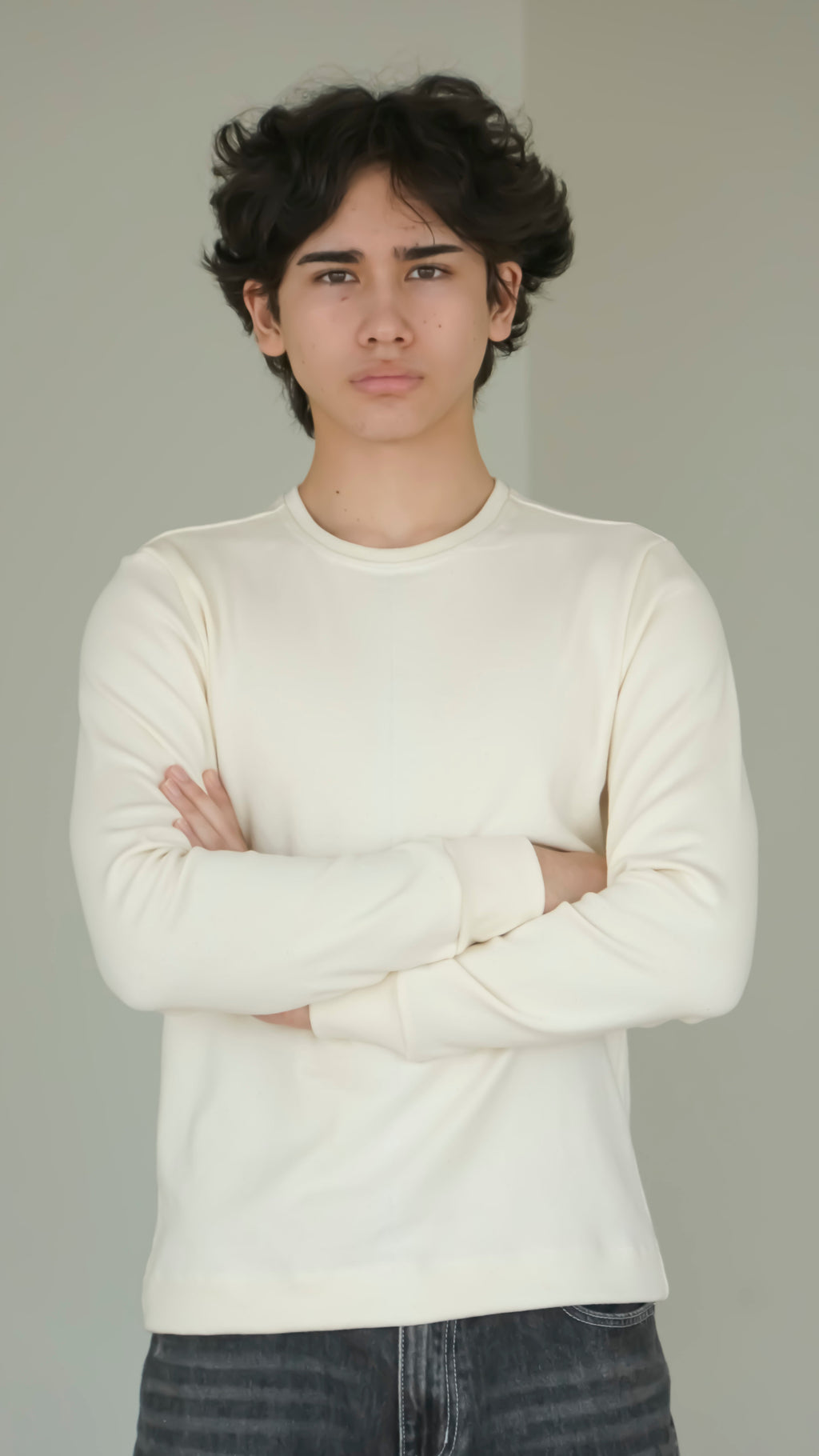 BIKINMOR BM-LS-001 Slim Fit Long Sleeve T-Shirt in cream, size S