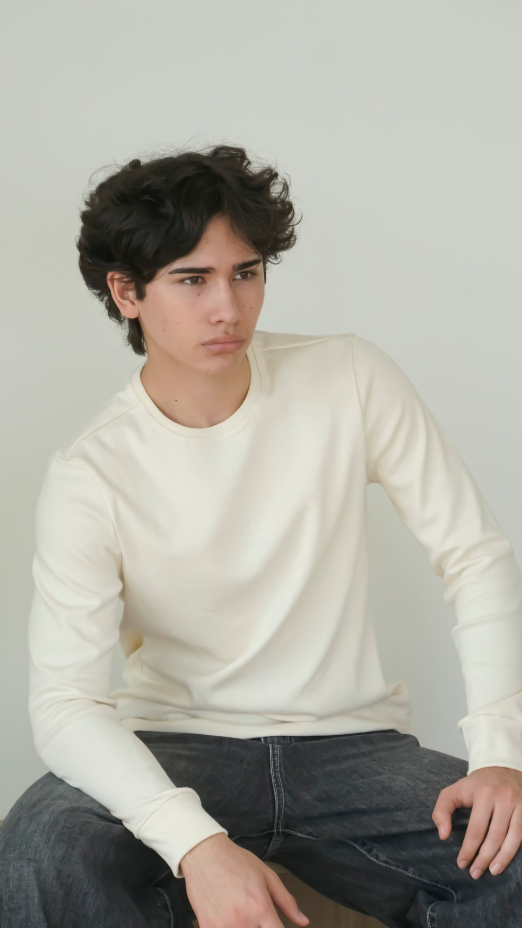 BIKINMOR BM-LS-001 Slim Fit Long Sleeve T-Shirt in cream, size S