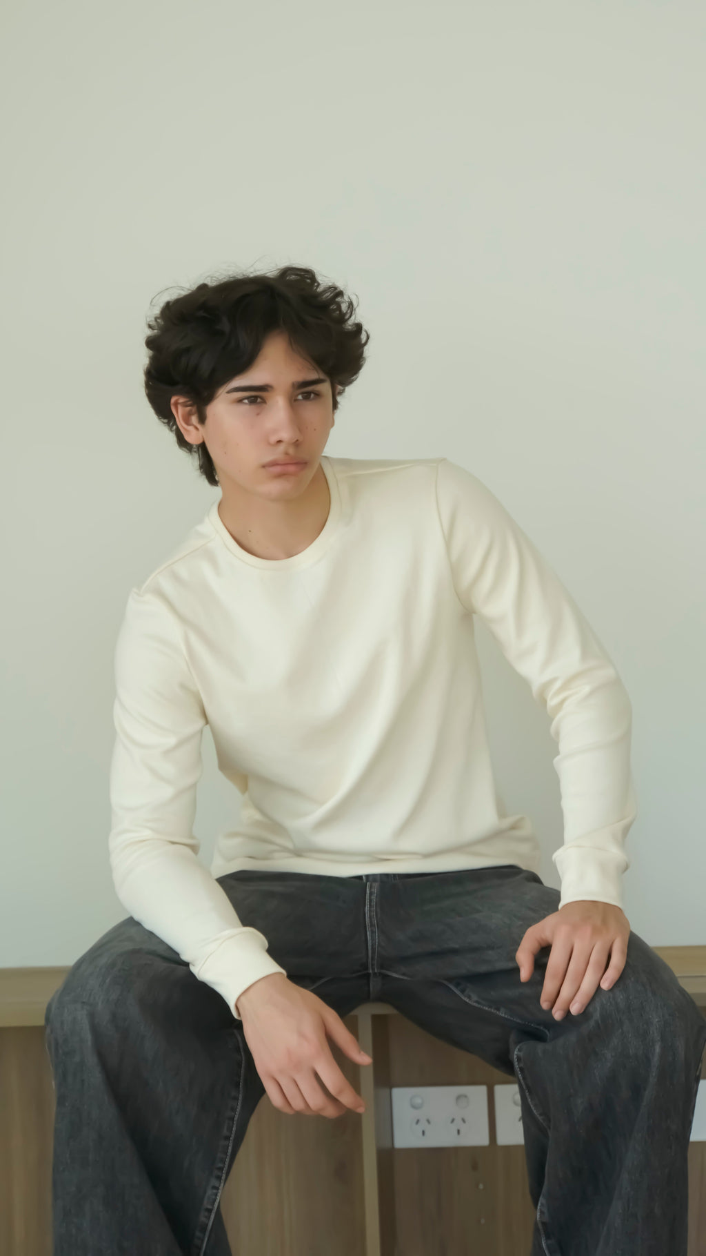 BIKINMOR BM-LS-001 Slim Fit Long Sleeve T-Shirt in cream, size S