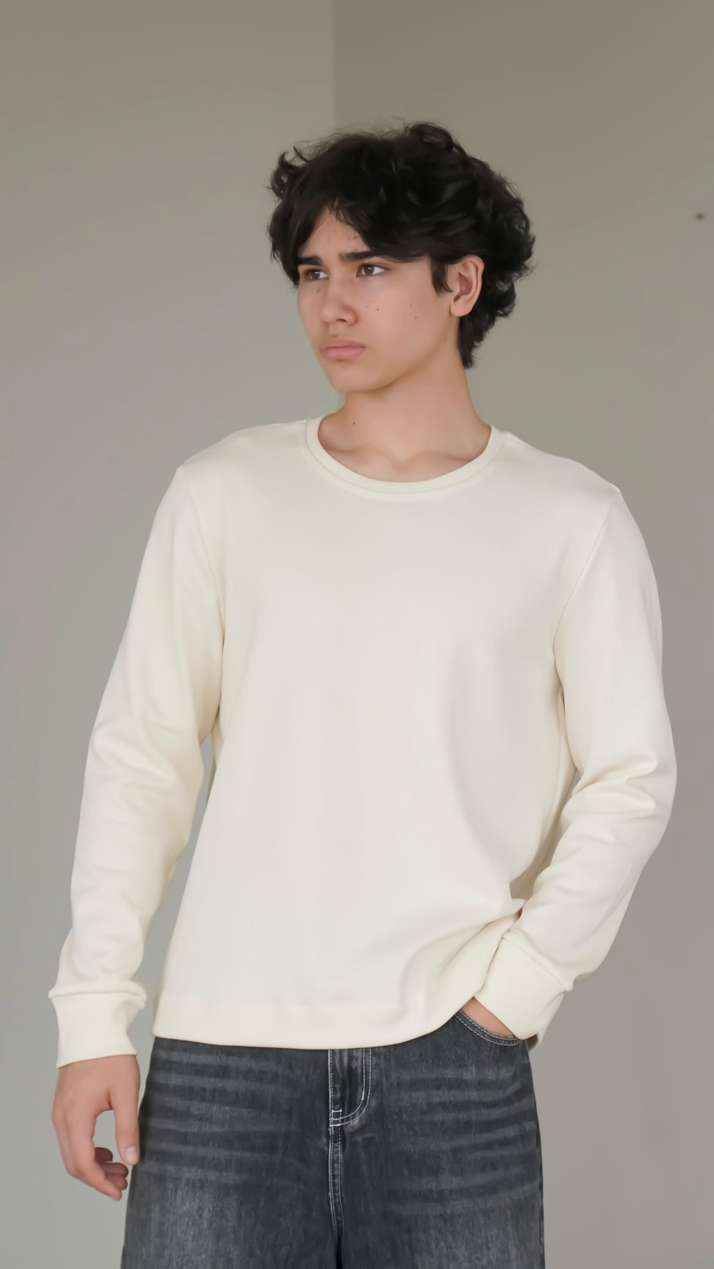 BIKINMOR BM-LS-001 Slim Fit Long Sleeve T-Shirt in cream, size XL