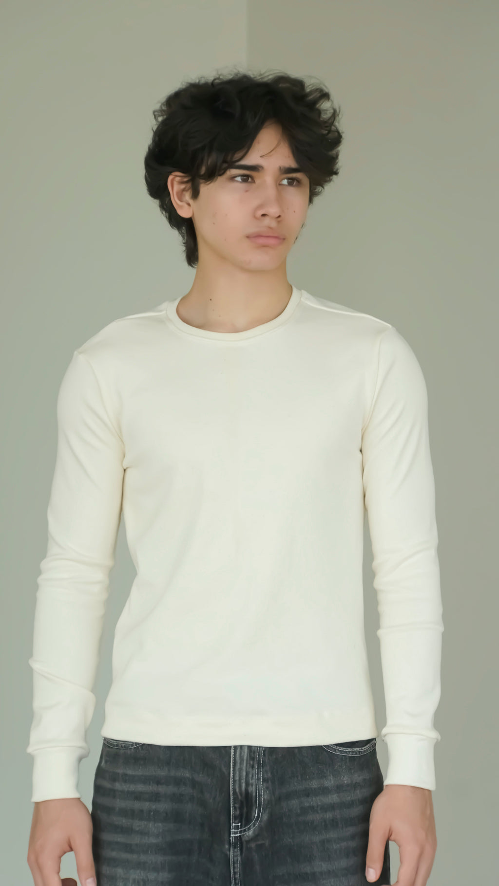 BIKINMOR BM-LS-001 Slim Fit Long Sleeve T-Shirt in cream, size XS