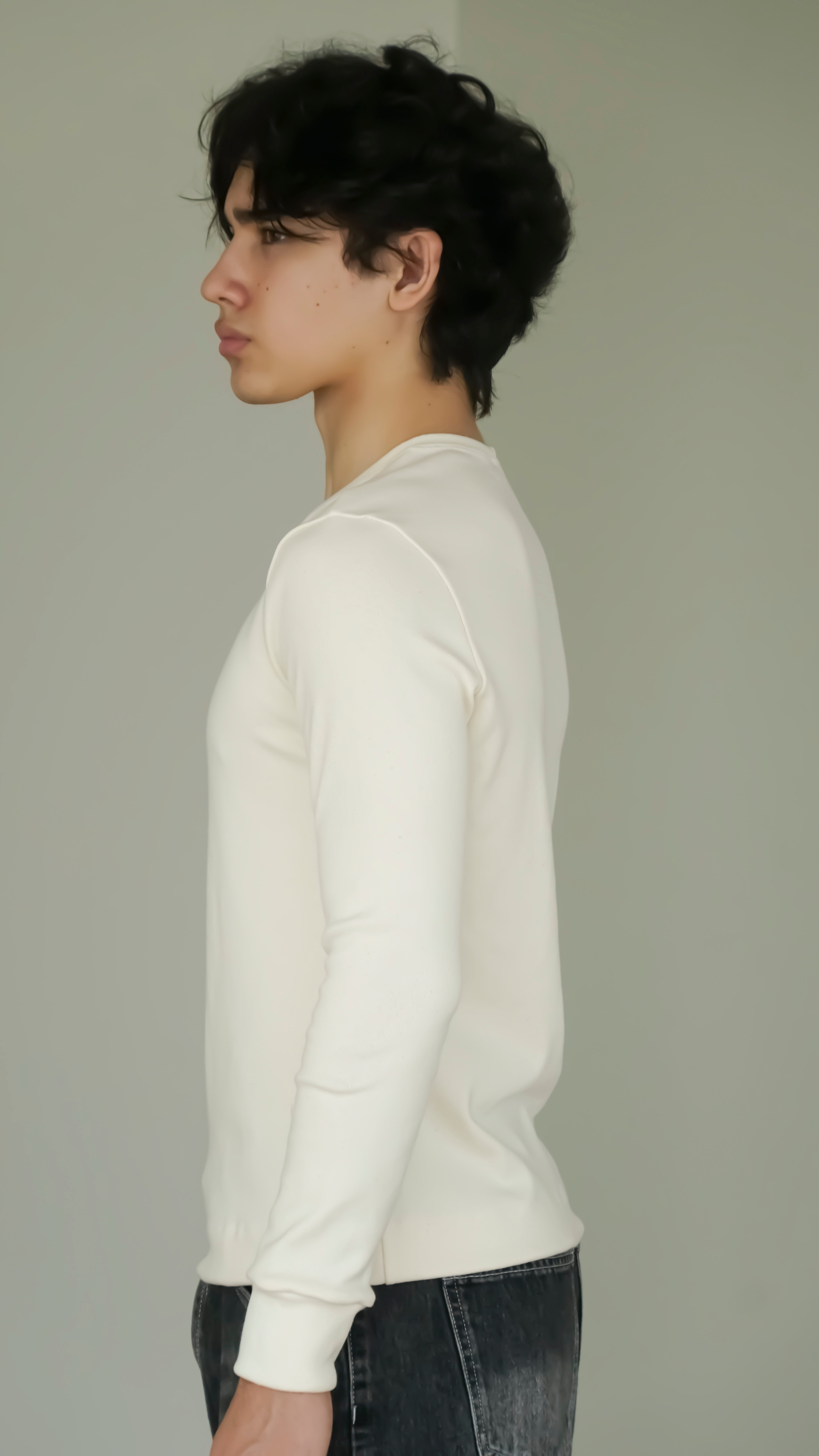 BIKINMOR BM-LS-001 Slim Fit Long Sleeve T-Shirt in cream, size XS
