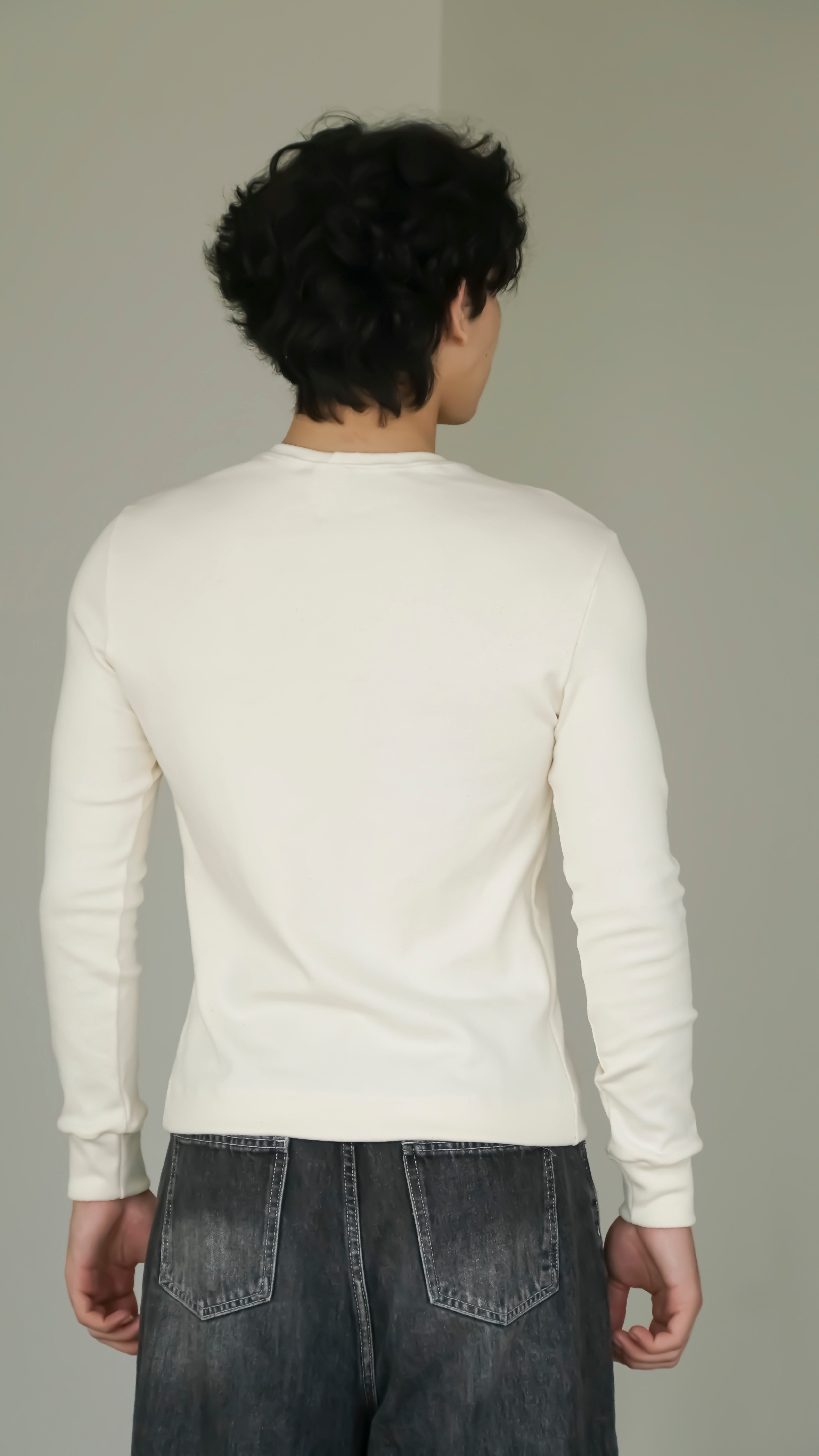 BIKINMOR BM-LS-001 Slim Fit Long Sleeve T-Shirt in cream, size XS