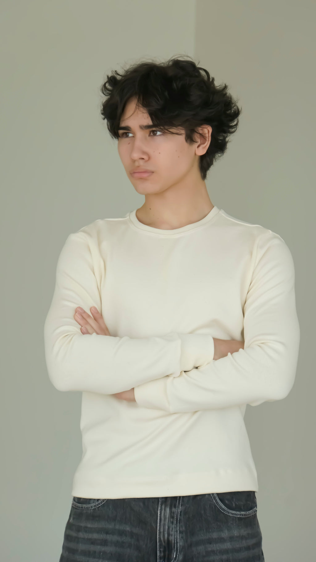 BIKINMOR BM-LS-001 Slim Fit Long Sleeve T-Shirt in cream, size XS