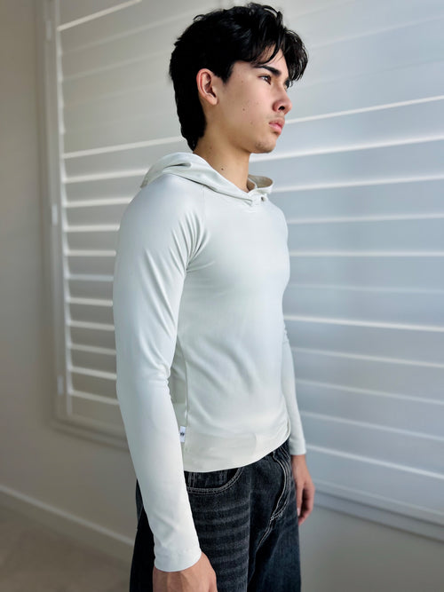 BIKINMOR Raglan Long Sleeve Hoodie in Recycled Reactivate Ivory — side view