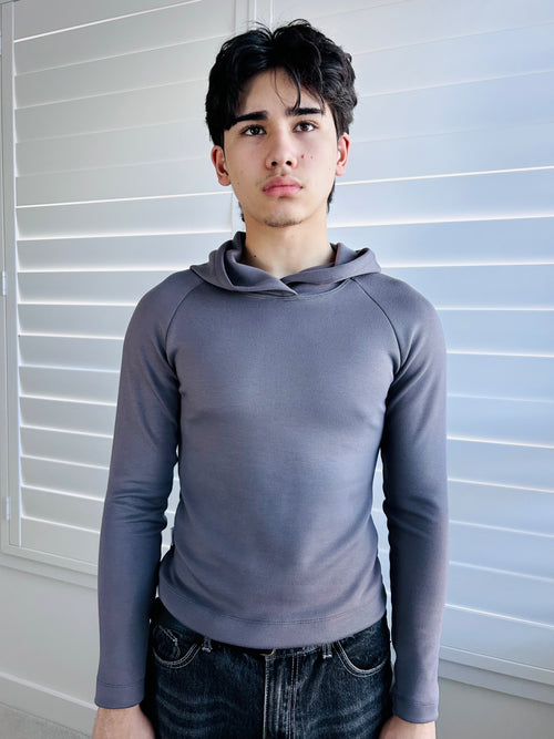 BIKINMOR Slim Fit Hoodie in Ecovero Cozy Stone Grey, front view