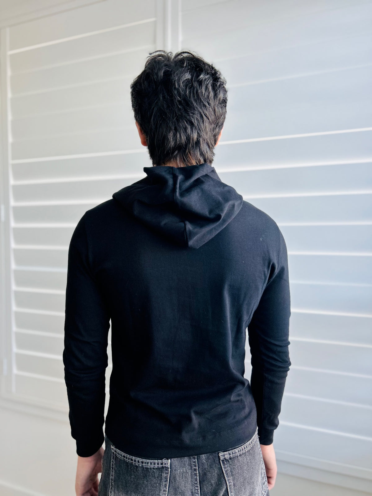 BIKINMOR Slim Fit Long Sleeve Hoodie in Santa Fe Black, size XS, back view
