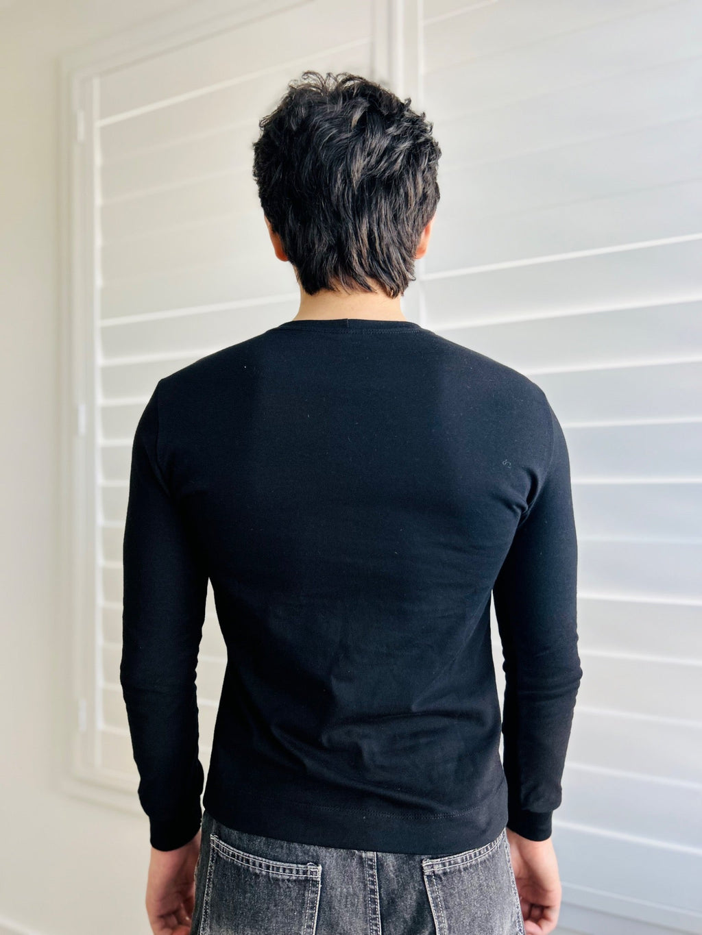 BIKINMOR Slim Fit Long Sleeve T-Shirt — Black, back view