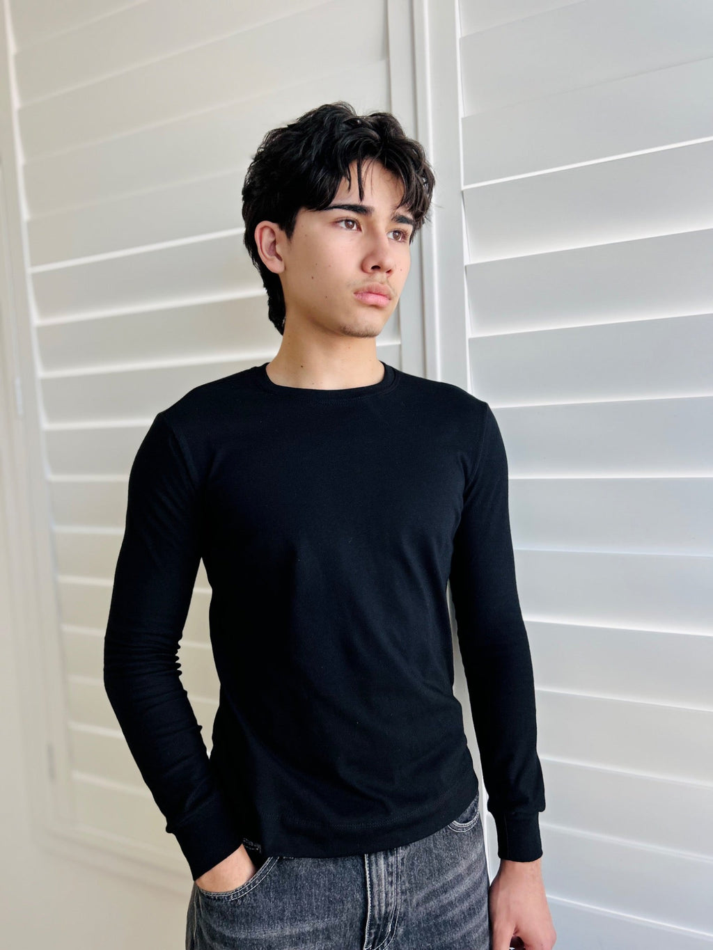 BIKINMOR Slim Fit Long Sleeve T-Shirt — Black, front view