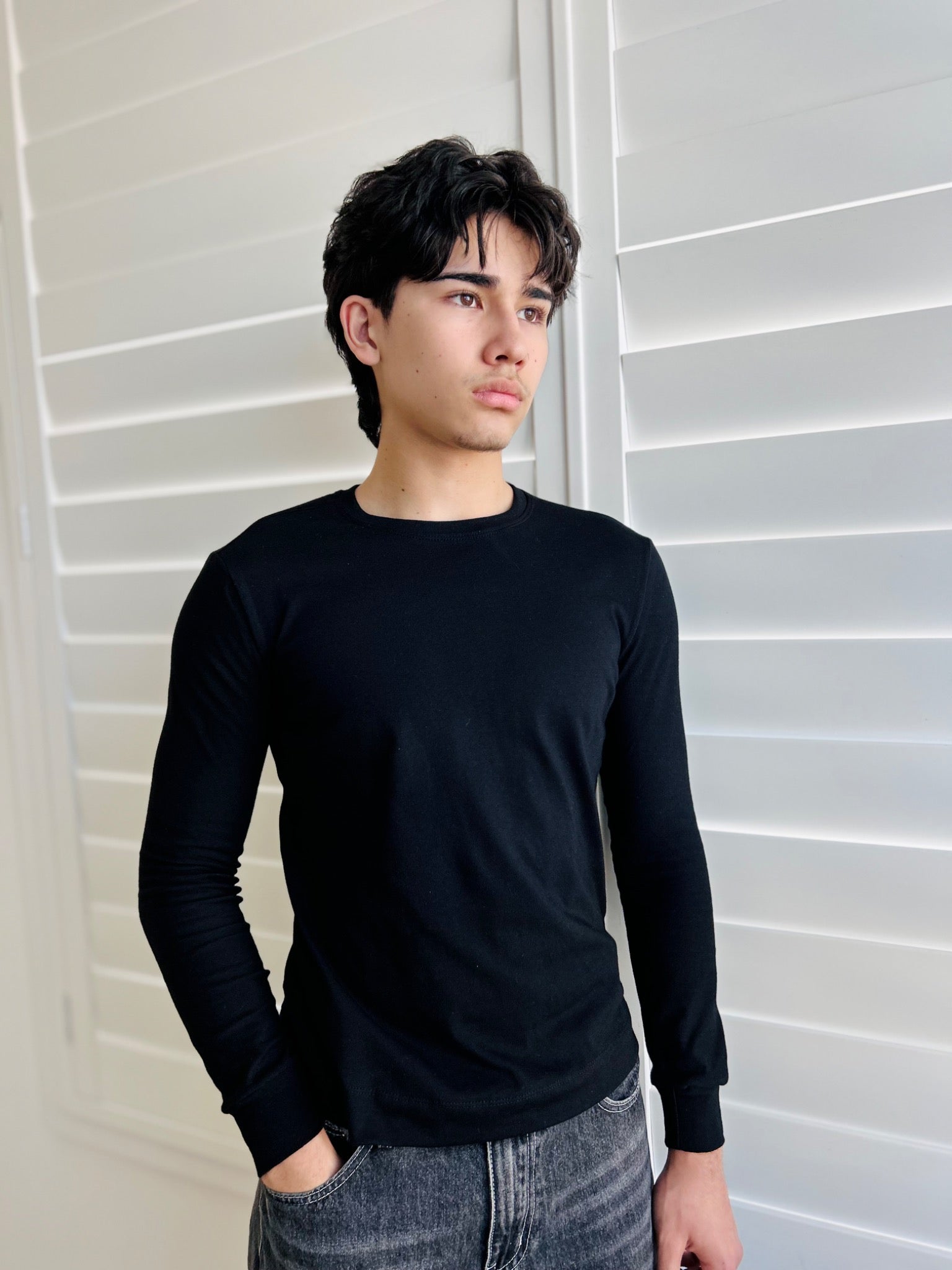 BIKINMOR Slim Fit Long Sleeve T-Shirt — Black, front view