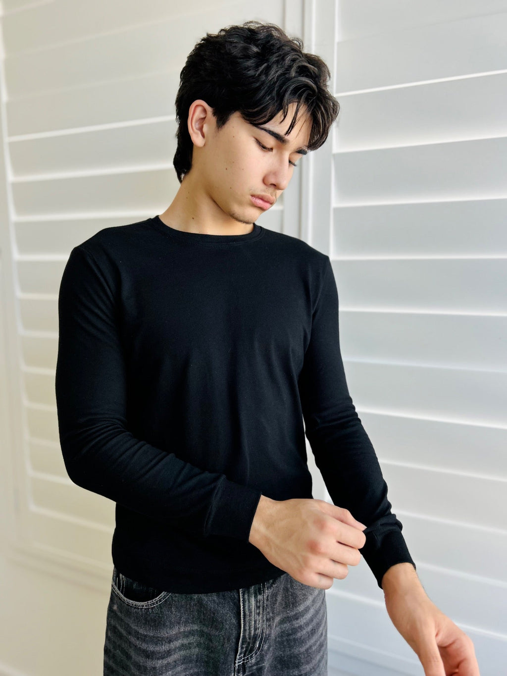 BIKINMOR Slim Fit Long Sleeve T-Shirt — Black, cuff detail