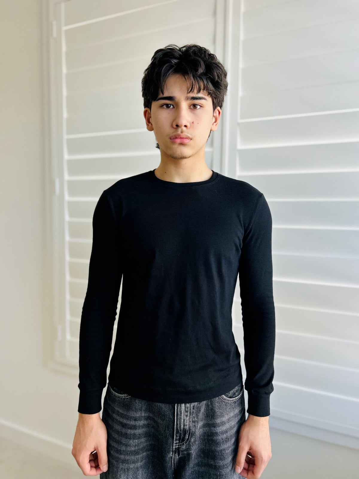 BIKINMOR Slim Fit Long Sleeve T-Shirt — Black, front view