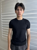BIKINMOR Slim Fit Short Sleeve in black lightweight combed cotton jersey, front view