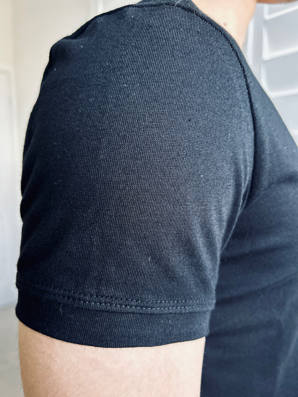BIKINMOR Slim Fit Short Sleeve black lightweight combed cotton jersey sleeve detail