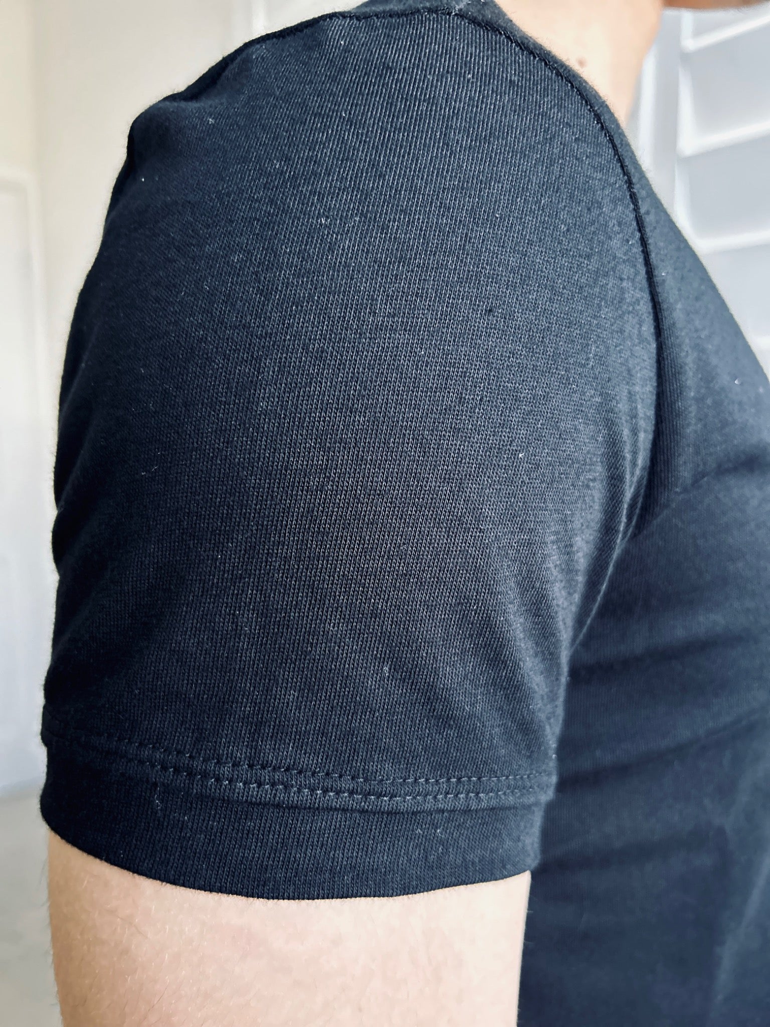 BIKINMOR Slim Fit Short Sleeve black lightweight combed cotton jersey sleeve detail